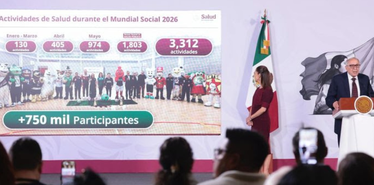 Claudia Sheinbaum presenta avances del Mundial Social 2026.
