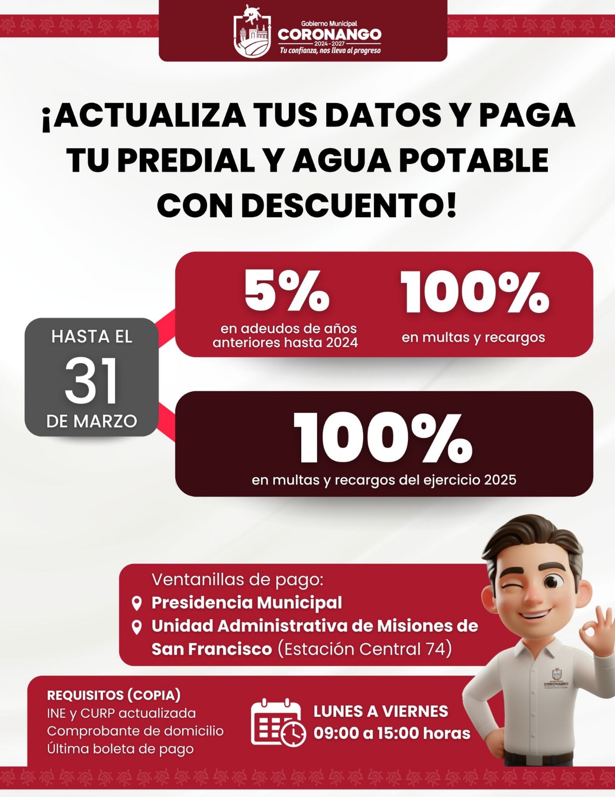 Ayuntamiento de Coronango cerrará el 31 de marzo pago de agua con descuentos