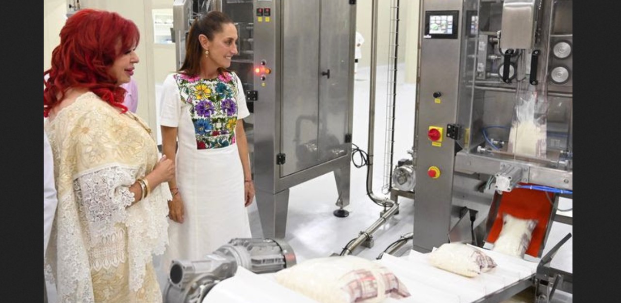 Claudia Sheinbaum durante inauguración de planta pasteurizadora en Campeche