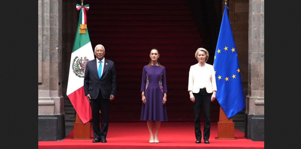 Claudia Sheinbaum junto a líderes de la Unión Europea en Palacio Nacional