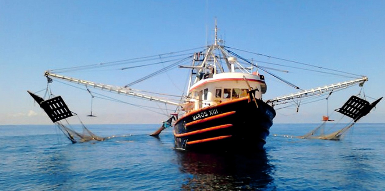 Barco camaronero mexicano en labores de pesca