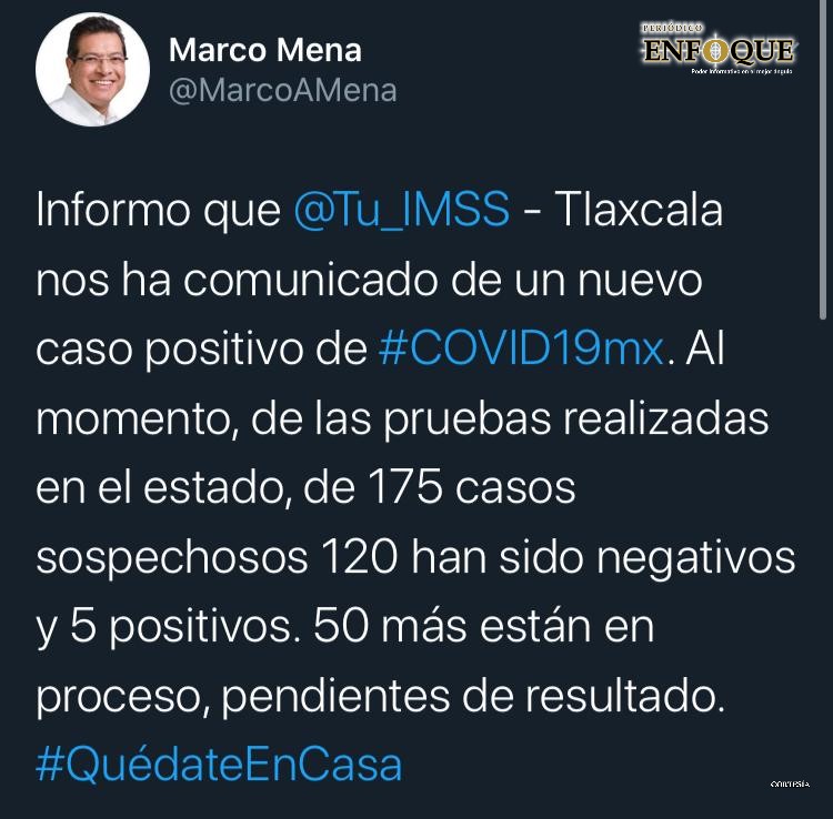 Confirman un caso más de Covid 19 en Tlaxcala  
