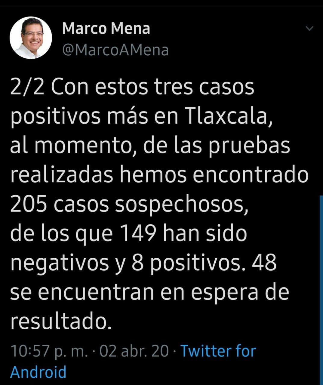 Sube a 8 los casos positivos de Covid 19 en Tlaxcala 