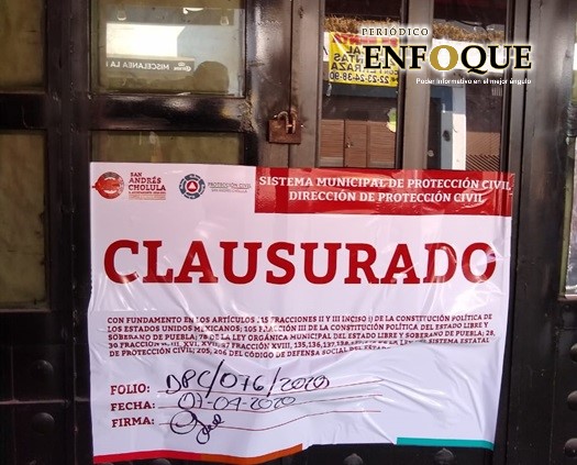 Clausuran diez establecimientos en San Andrés Cholula por incumplir cuarentena 
