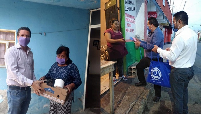 Aprovechan políticos del PAN para promoverse en Cholula con entrega de despensas  