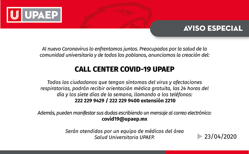 UPAEP abre línea de orientación sobre Covid-19 