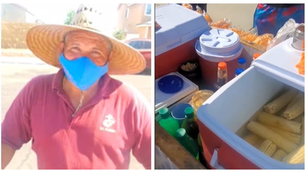 Para apoyarlo en plena crisis, estadounidense compra toda su mercancía a elotero mexicano (Video)