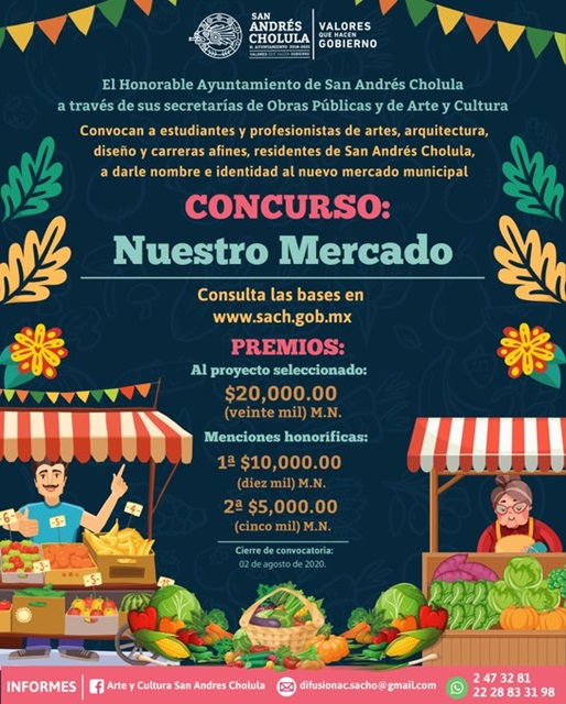 Invitan a concursar para dar nombre e identidad a nuevo mercado municipal de San Andrés Cholula 