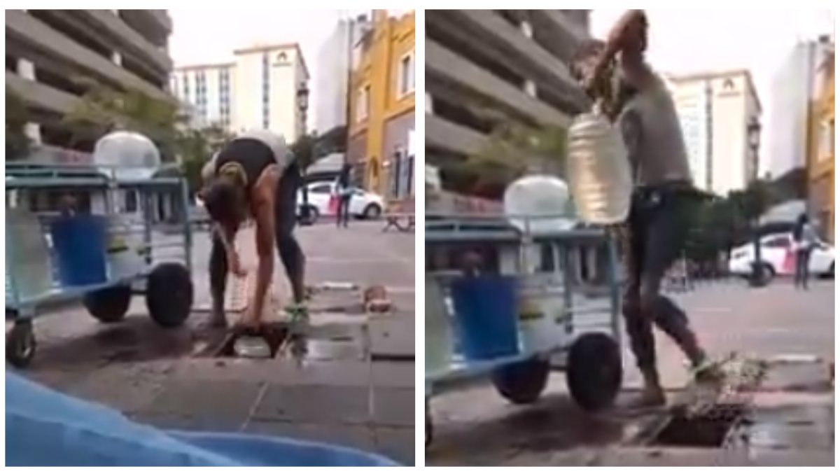 Hombre saca agua de coladera para vender bebidas frescas en Guadalajara (Video)