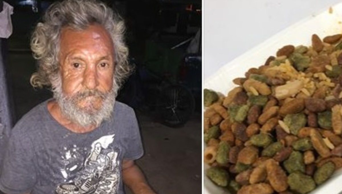 ¡Crueldad! Dan de comer croquetas para perro con arroz a un anciano
