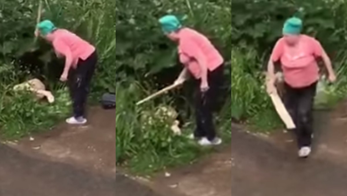 ¡A tablazos! Abuelita golpea a pareja que ‘hacía el amor’ en vía pública (Video)