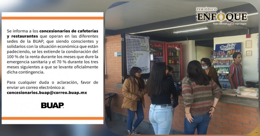 Por la pandemia BUAP condona renta a cafeterías y restaurantes