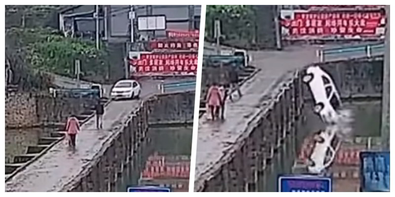 Minutos después de aprobar su examen de manejo, hombre vuelca su auto a un río (Video)