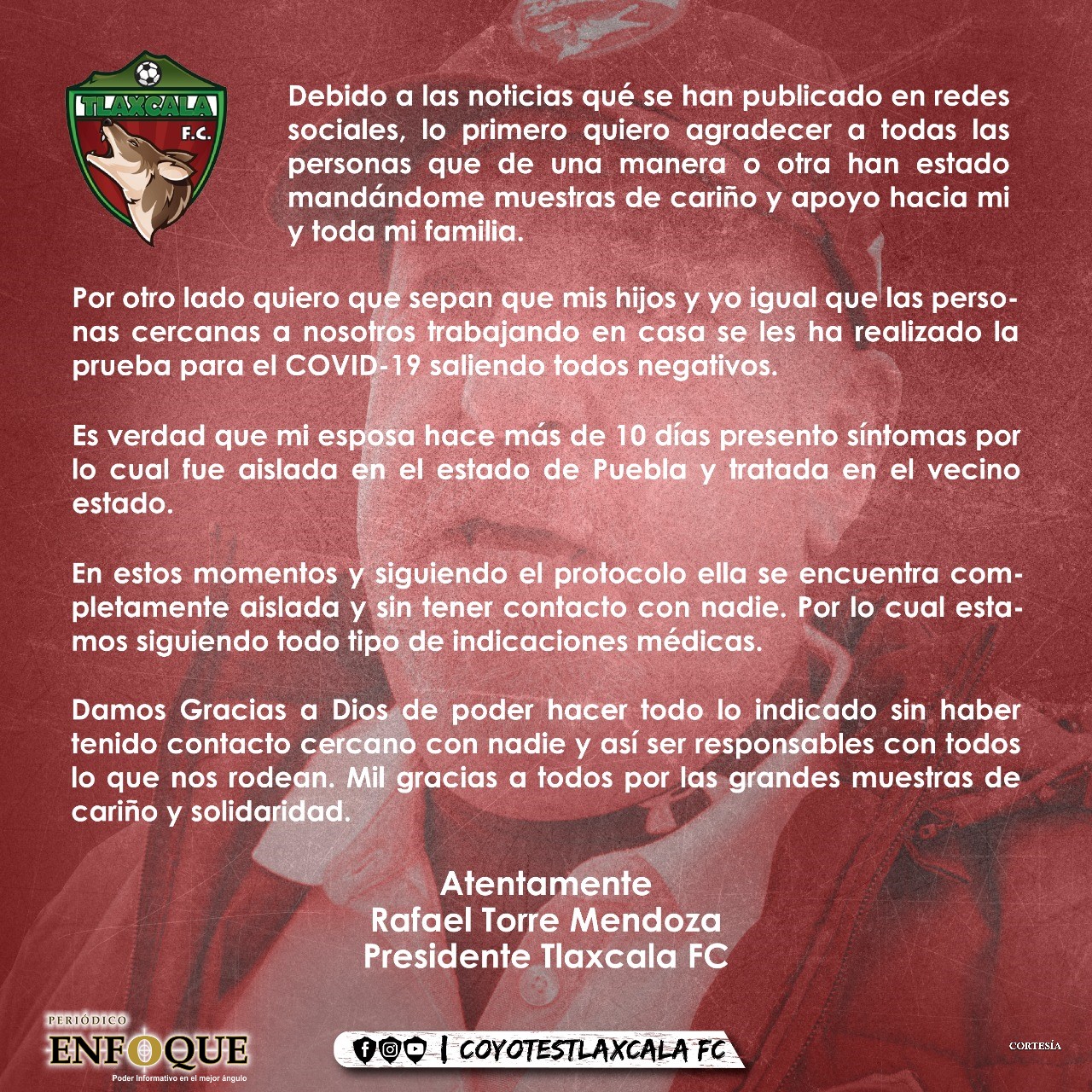 Desmiente empresario Rafael Torre haber sido diagnosticado con Covid 19 