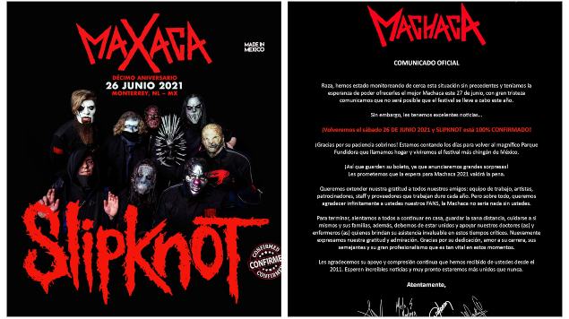 ¡Oficial! Machaca se pospone hasta 2021, Slipknot será el headliner