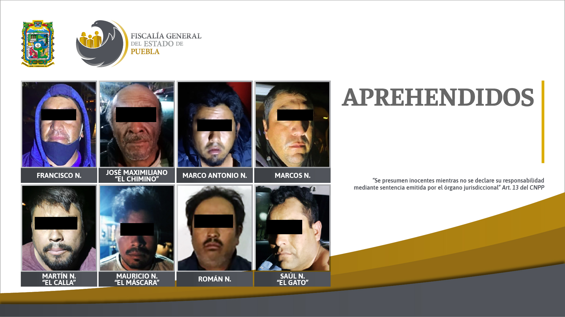 FGE aprehendió en cateos a 8 investigados por la muerte de dos personas