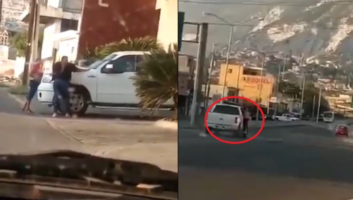 Mujer descubre a su pareja con su amante y lo persigue fuera del motel (Video)