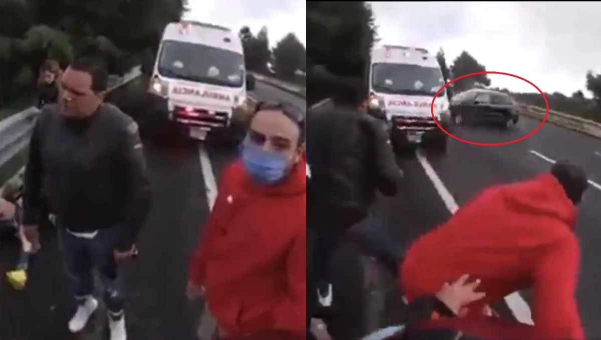 Camioneta derrapa y lesiona a motociclistas en la carretera México-Cuernavaca (Video)