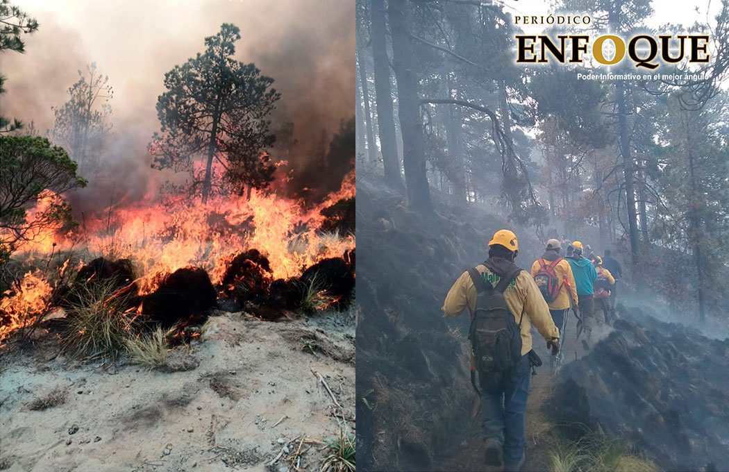 Brigadistas y Protección Civil de Acajete trabaja para sofocar incendio forestal en la Malinche 