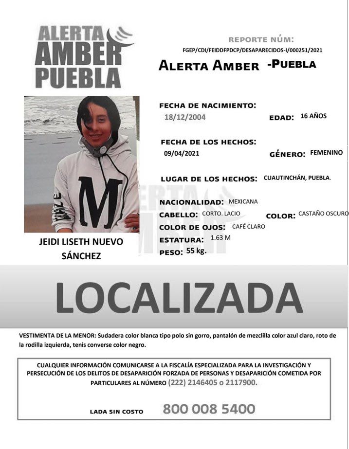 Se localizó ilesa a menor de edad Jeidi Liseth