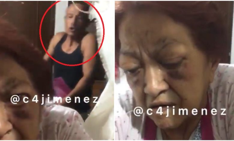 Hombre es captado golpeando y amenazando de muerte a su madre de 85 años de edad (Video)