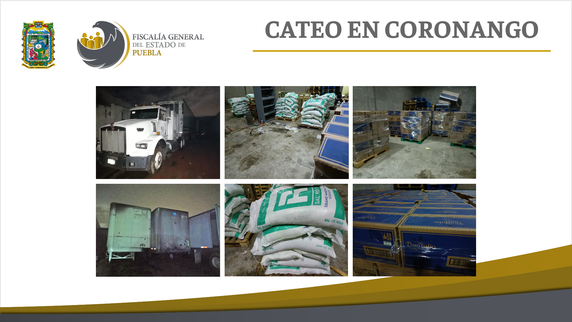 Fiscalía Puebla asegura 800 cajas con botellas de tequila y otros indicios de mercancía robada en Coronango