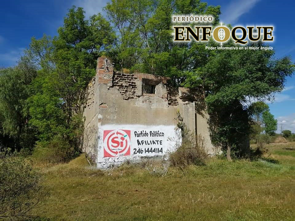 Partido político plasma su propaganda en antigua exhacienda de Tetlatlahuca