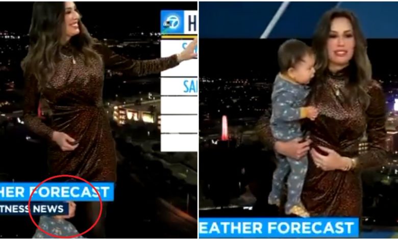 Meteoróloga se viraliza tras ser interrumpida por su bebé en un noticiero en vivo (Video)