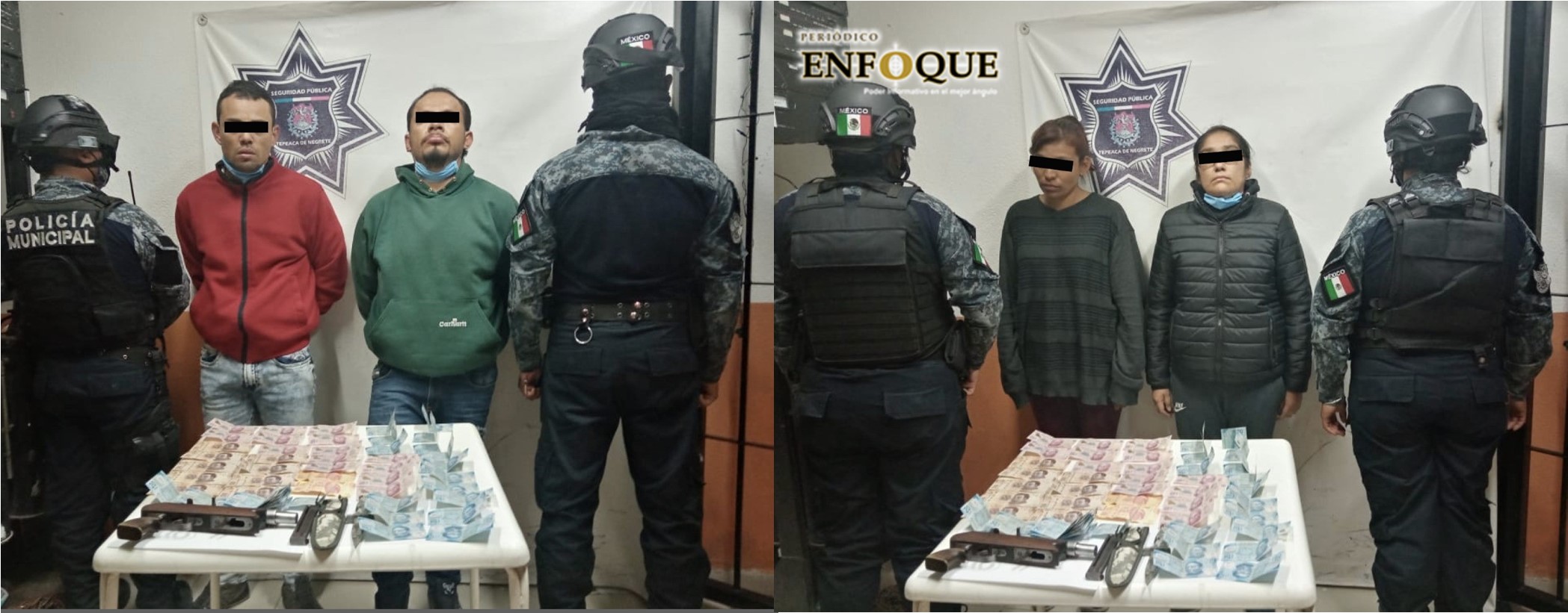 Detienen a cuatro personas en Tepeaca por allanamiento de morada, portación ilegal de arma de fuego y cohecho