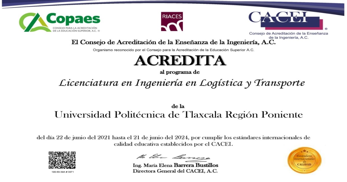 Obtiene Ingeniería de Logística y Transporte de la UPTREP acreditación académica de calidad