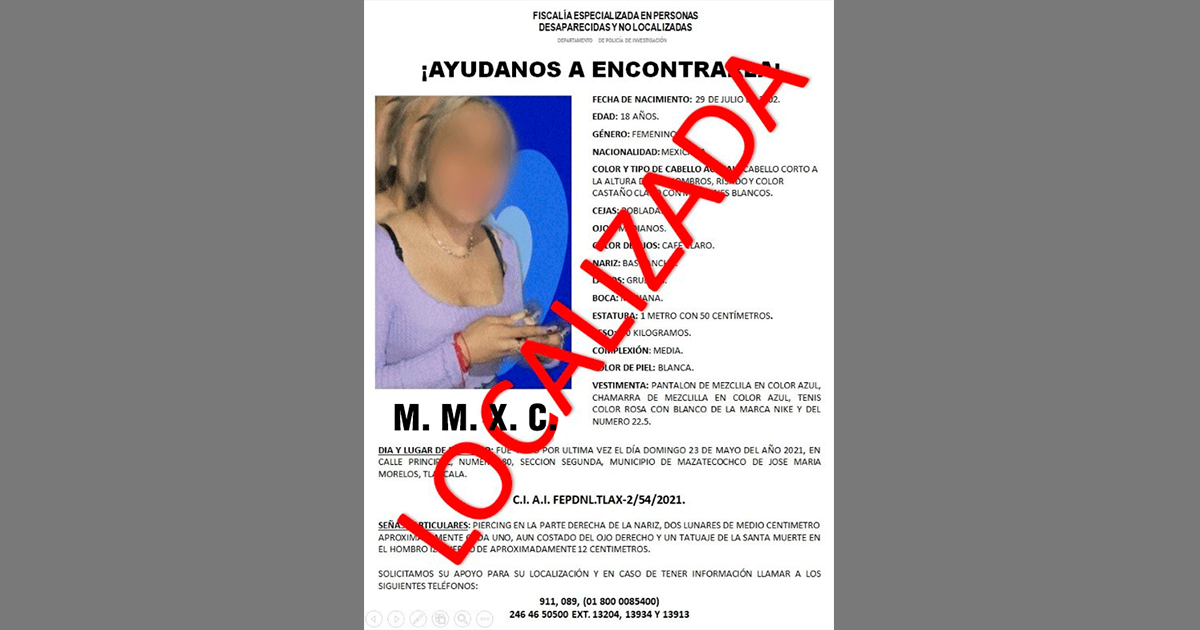 Localiza PGJE a mujer reportada como extraviada en Mazatecochco