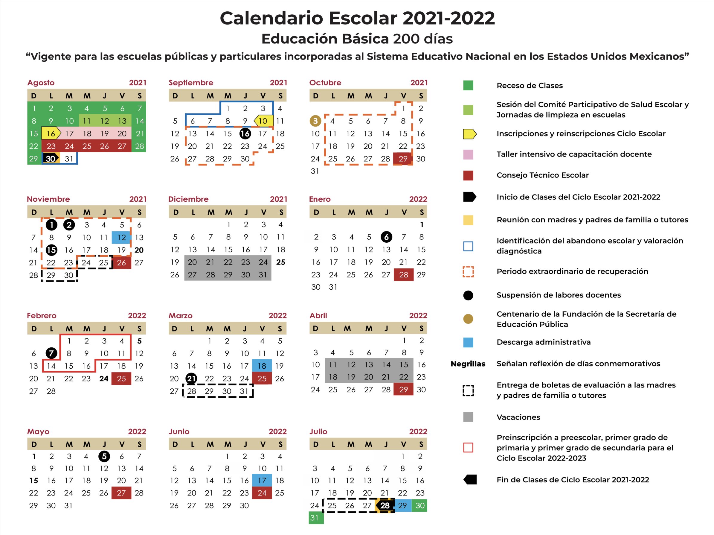Este es el Calendario Escolar 2021-2022 oficial publicado por la SEP