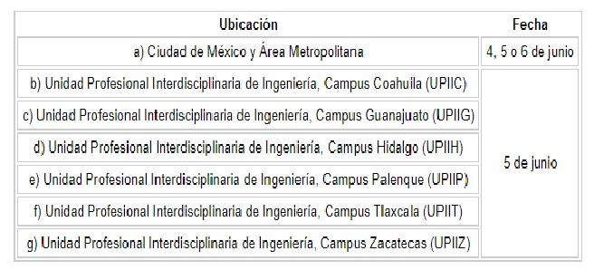 fechas de aplicacion del examen