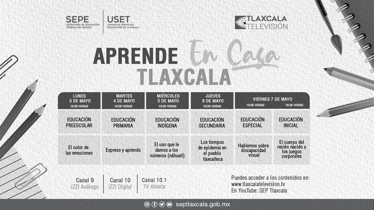 Sepe presenta barra temática de “aprende en casa Tlaxcala” del 3 al 7 de abril