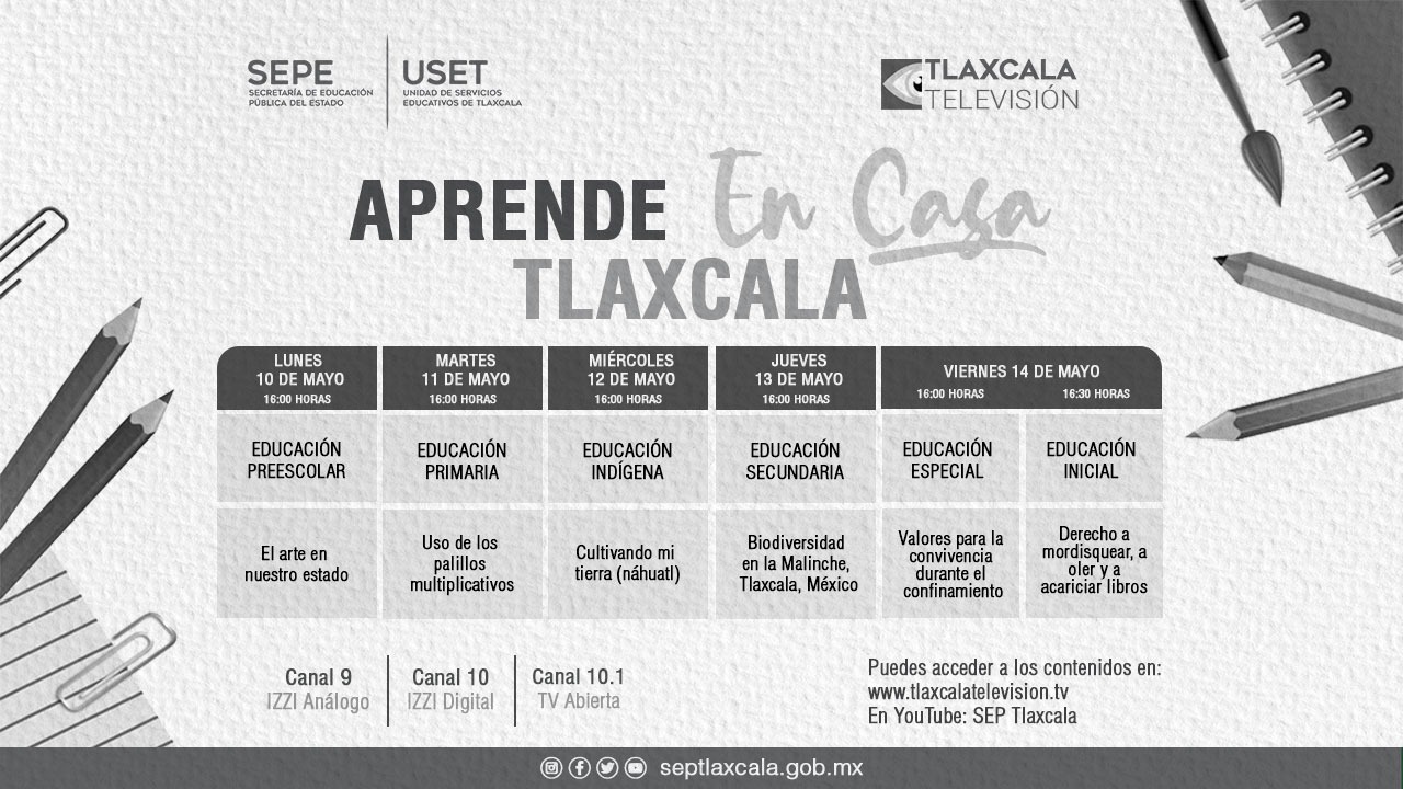 SEPE presenta barra temática de “aprende en casa Tlaxcala” del 10 al 14 de mayo