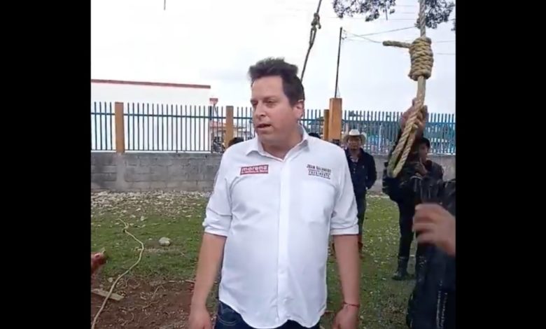 Pobladores retienen y simulan ahorcar a candidato de Morena por incumplir promesas como diputado