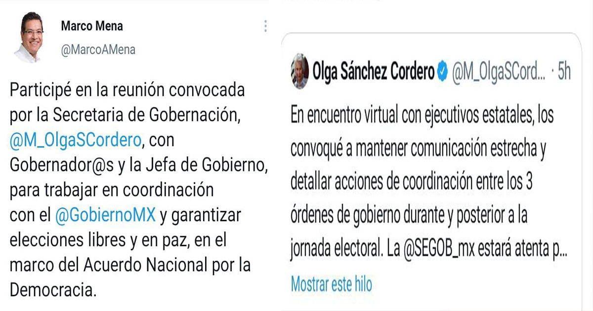 Participa Marco Mena en reunión con SEGOB Federal para garantizar elecciones libres