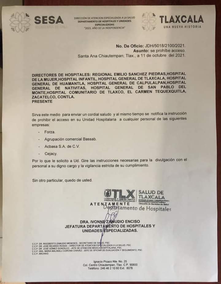 Se filtra orden de prohibición de acceso a la Sesa para 4 empresas