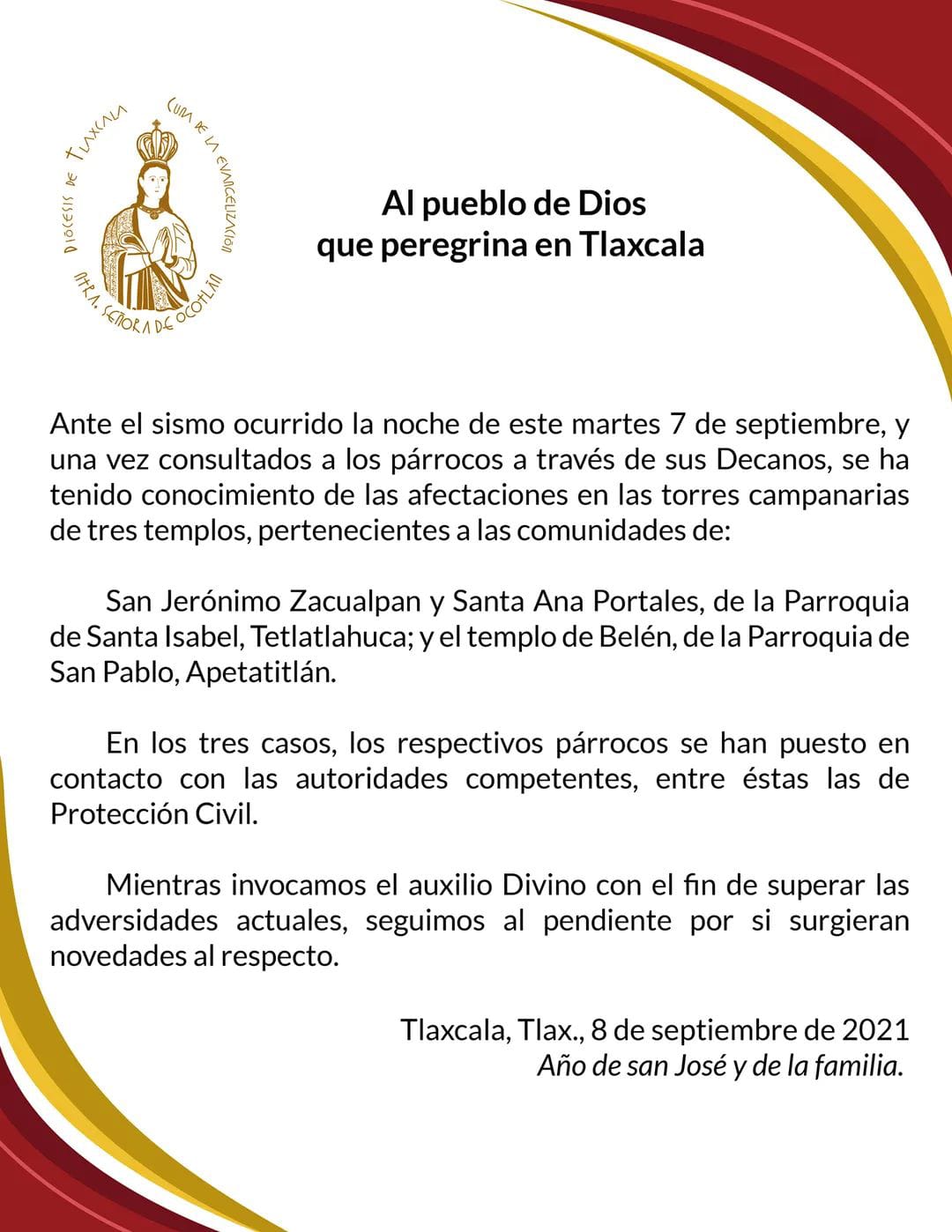 Suman 3 templos de Tlaxcala con daños por sismo