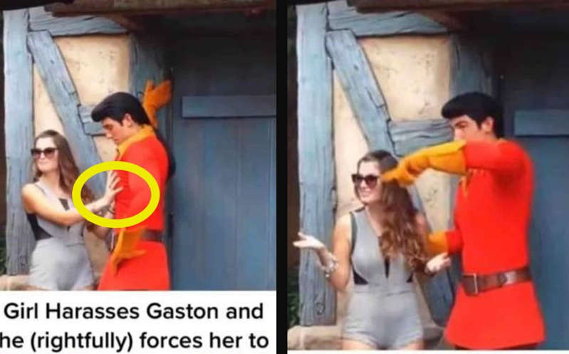 Sacan a mujer de Disney por acosar a personaje Gastón de 'La Bella y la Bestia' (Video)