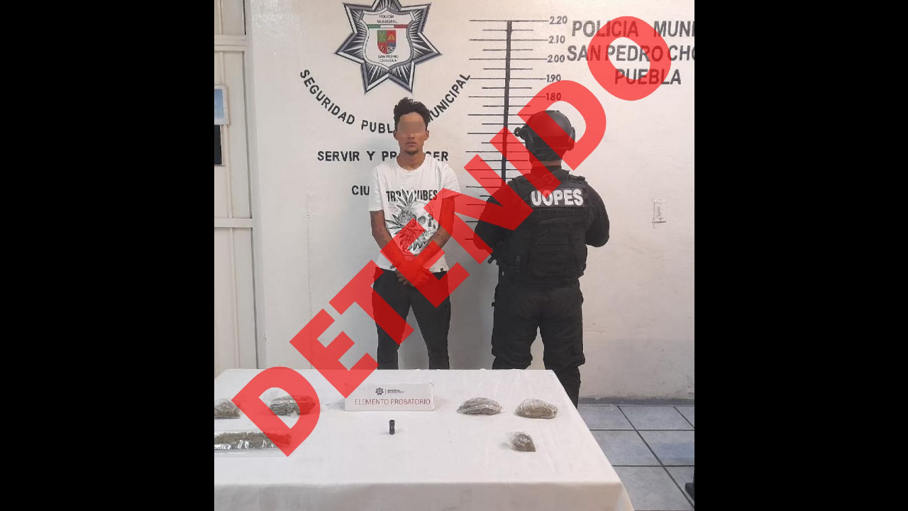 Detienen en San Pedro Cholula a presunto narcomenudista de cannabis 