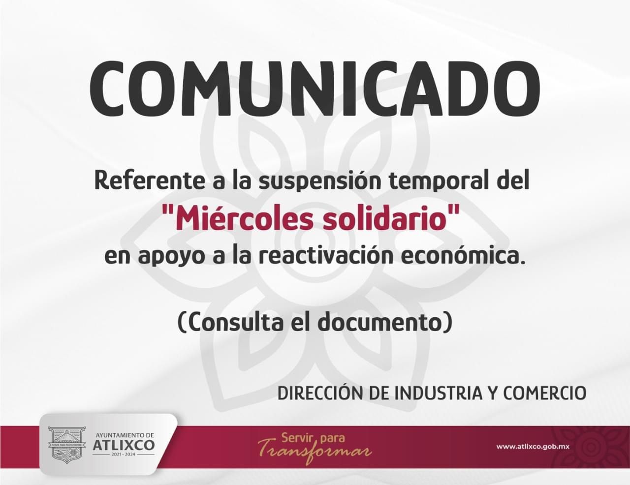 Ayuntamiento de Atlixco suspende temporalmente el "miércoles solidario"