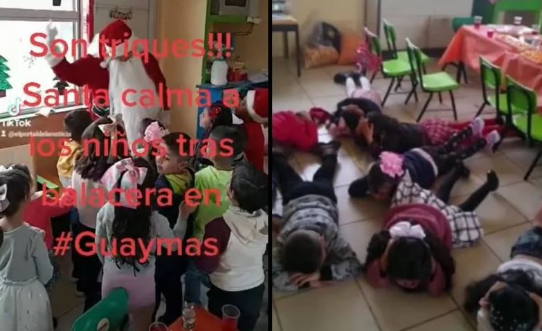 Santa Claus calma a niños de primaria y kinder ante balacera durante posada navideña (Vídeo)