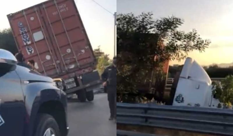 "Era perseguido por la policía": Tráiler robado termina fuera del camino sobre Periférico Ecológico