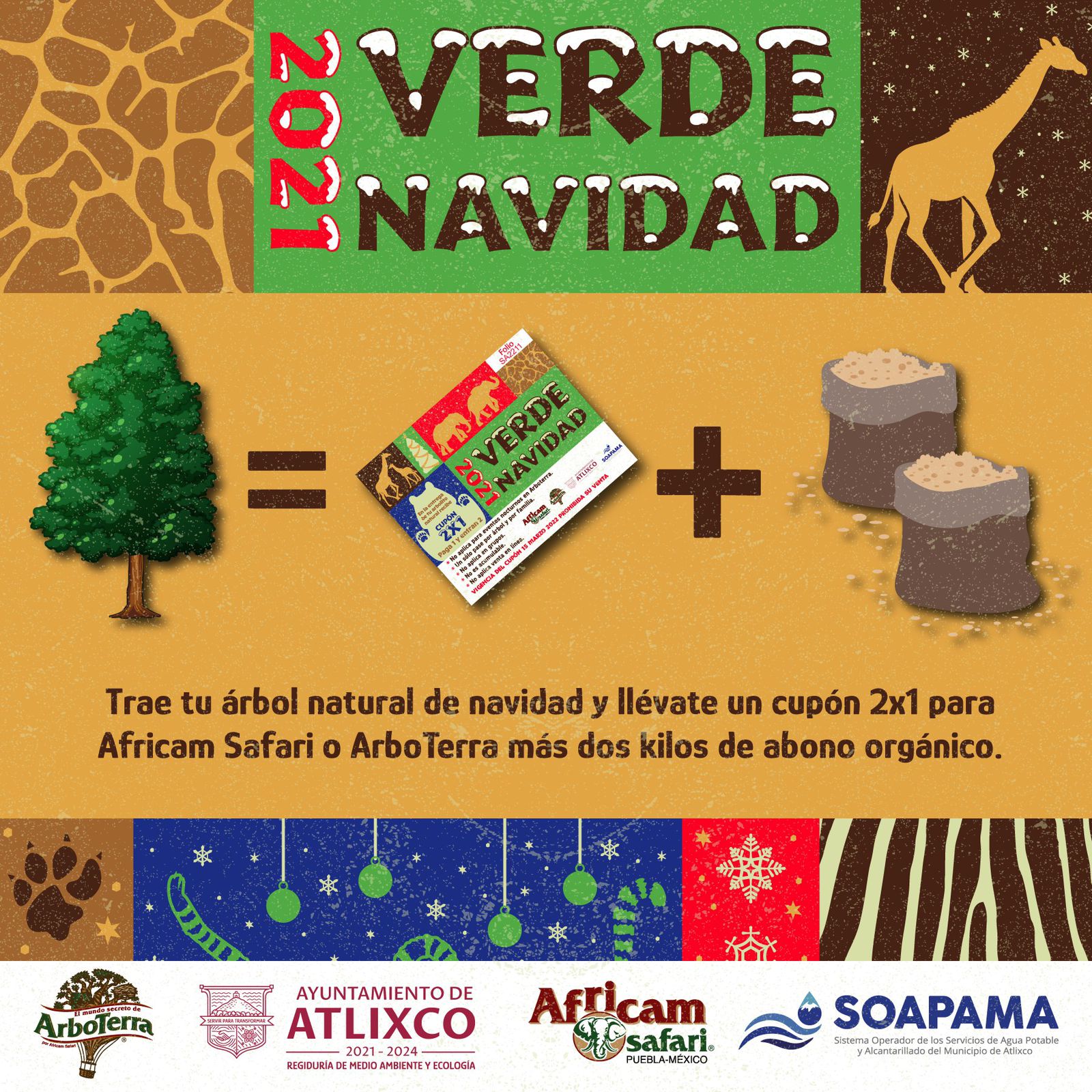 SOAPAMA y Ayuntamiento de Atlixco se unen a la campaña “Verde Navidad 2021” de Africam Safari.