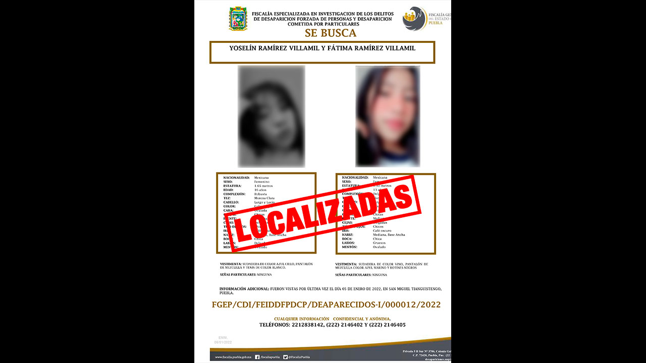 Buscan a Yoselín y Fátima Ramírez de 15 y 13 años, son hermanas desaparecidas en Tlahuapan