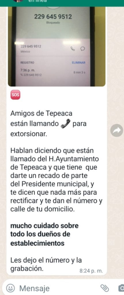 Tepeaca extorsiones Whats