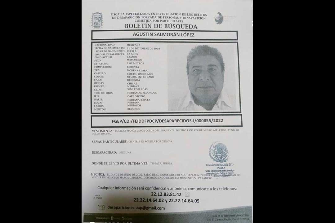 Amigos y familiares buscan Agustín Salmoran quien desapareció en Tepeaca