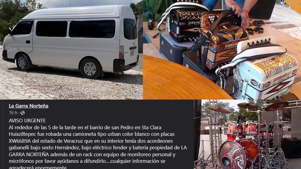 Roban equipo musical y urban a la Garra Norteña en Huitziltepec 