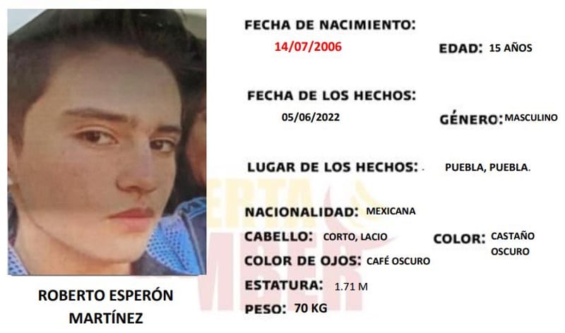 Se solicita de su apoyo para localizar a Roberto Esperón, visto por última vez en la colonia Anzures, Puebla